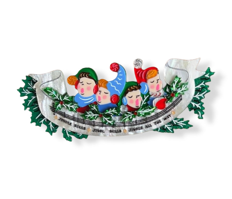 jingle all the way statement christmas brooch lipstick and chrome