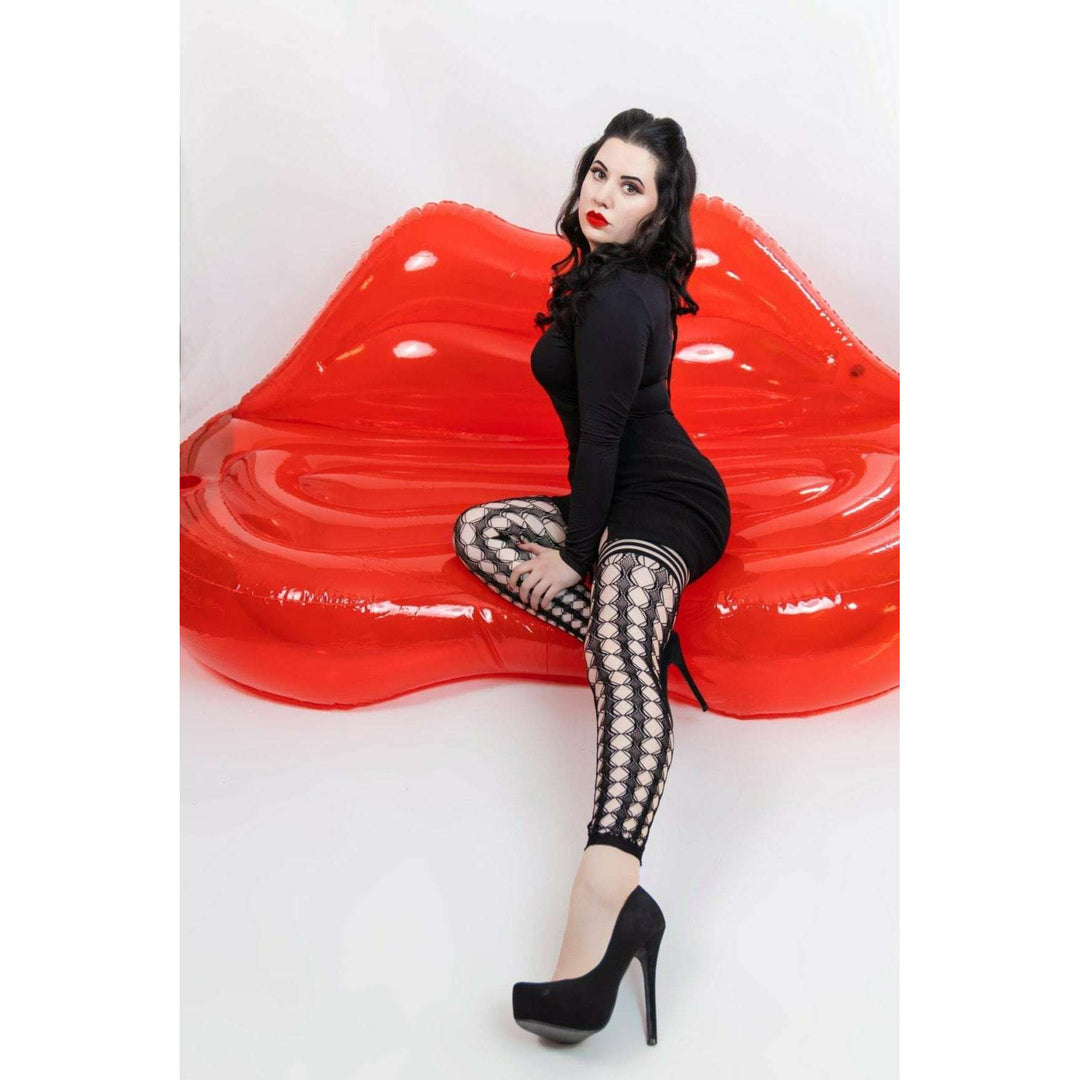 Jo: Footless Black Circle Fishnet Thigh Highs. Petite to Plus Size