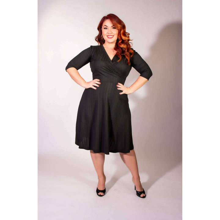 Joanie Knit Dress 3/4 Sleeve - Black Rib Knit
