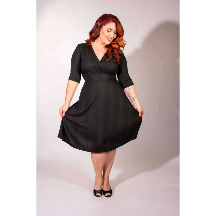 Joanie Knit Dress 3/4 Sleeve - Black Rib Knit