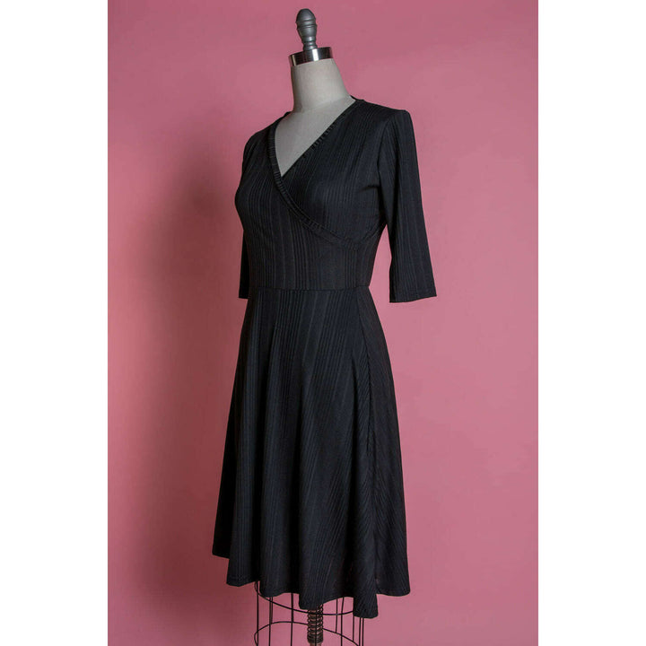 Joanie Knit Dress 3/4 Sleeve - Black Rib Knit