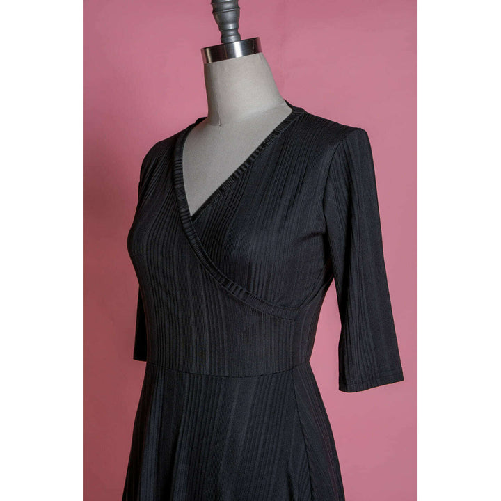 Joanie Knit Dress 3/4 Sleeve - Black Rib Knit