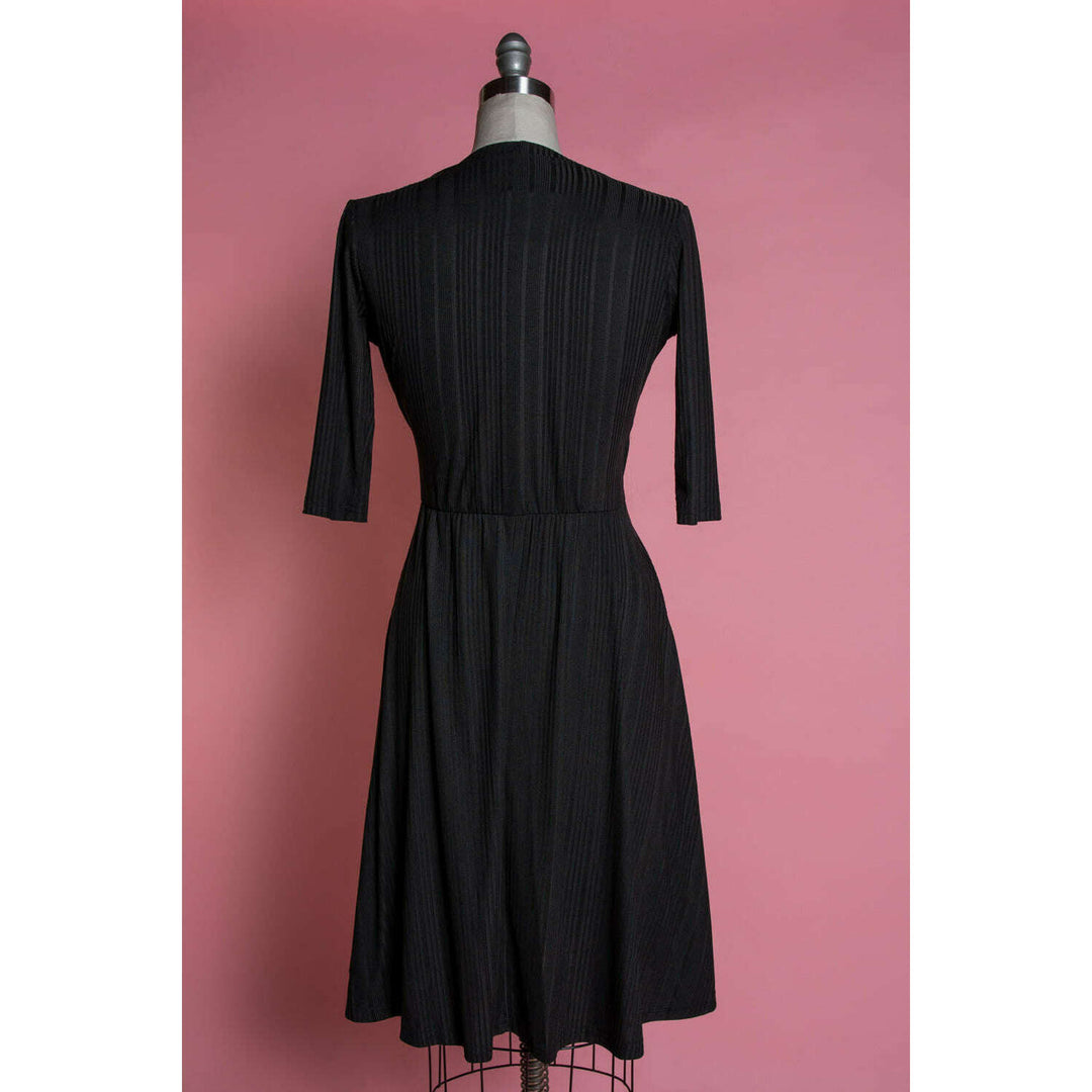 Joanie Knit Dress 3/4 Sleeve - Black Rib Knit