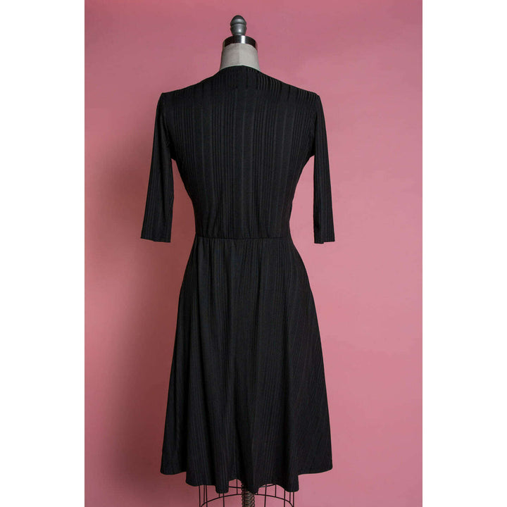 Joanie Knit Dress 3/4 Sleeve - Black Rib Knit