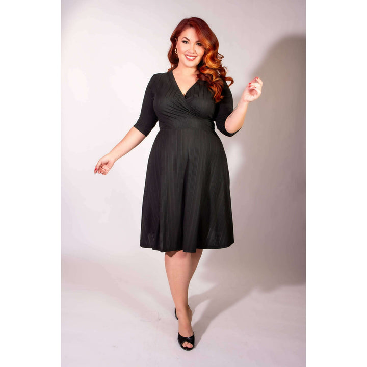 Joanie Knit Dress 3/4 Sleeve - Black Rib Knit