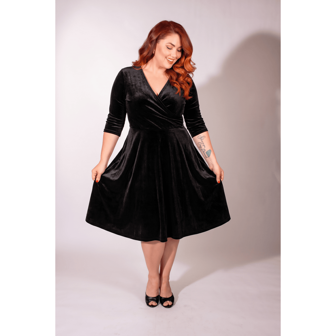 Joanie Knit Dress 3/4 Sleeve - Stretch Velvet, Black