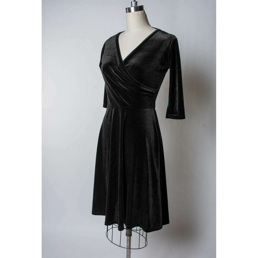 Joanie Knit Dress 3/4 Sleeve - Stretch Velvet, Black