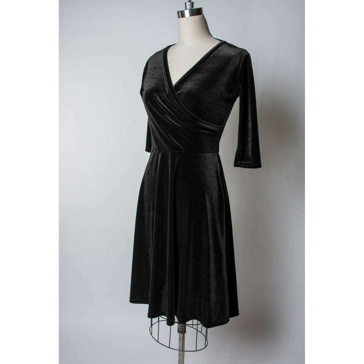 Joanie Knit Dress 3/4 Sleeve - Stretch Velvet, Black