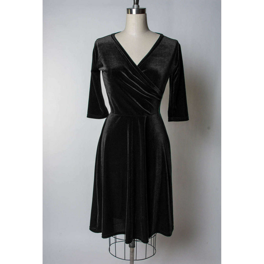 Joanie Knit Dress 3/4 Sleeve - Stretch Velvet, Black