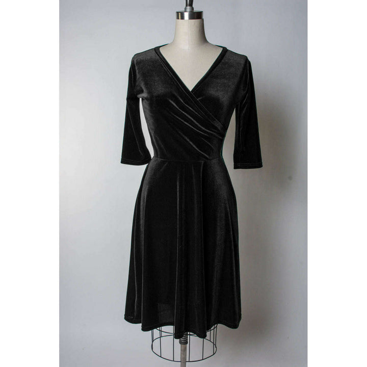 Joanie Knit Dress 3/4 Sleeve - Stretch Velvet, Black