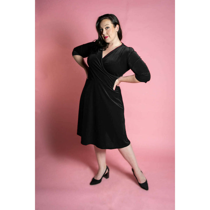 Joanie Knit Dress 3/4 Sleeve - Stretch Velvet, Black