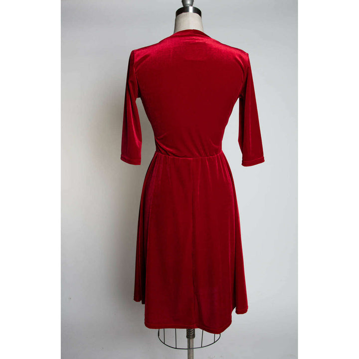 Joanie Knit Dress 3/4 Sleeve - Stretch Velvet, Red