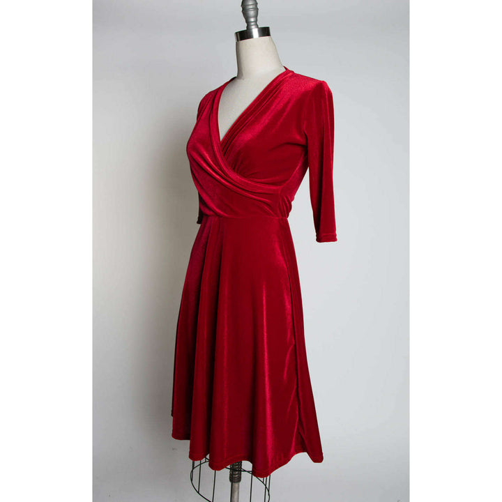 Joanie Knit Dress 3/4 Sleeve - Stretch Velvet, Red