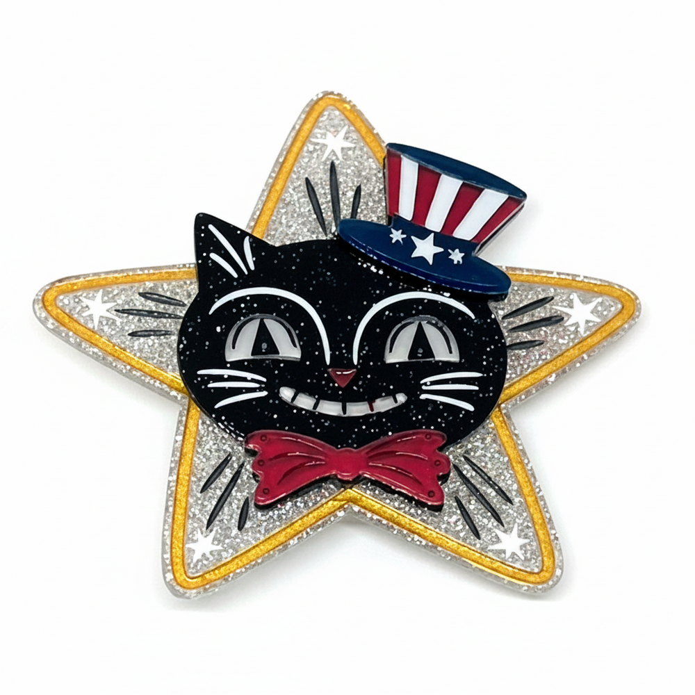 johanna parker patriotic cat acrylic brooch by lipstick and chrome