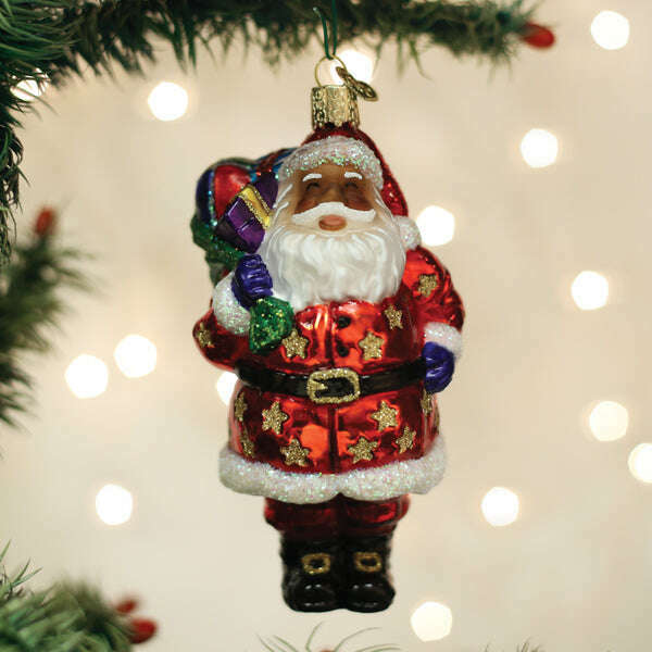 Old World Christmas Jolly African American Santa Blown Glass Ornament
