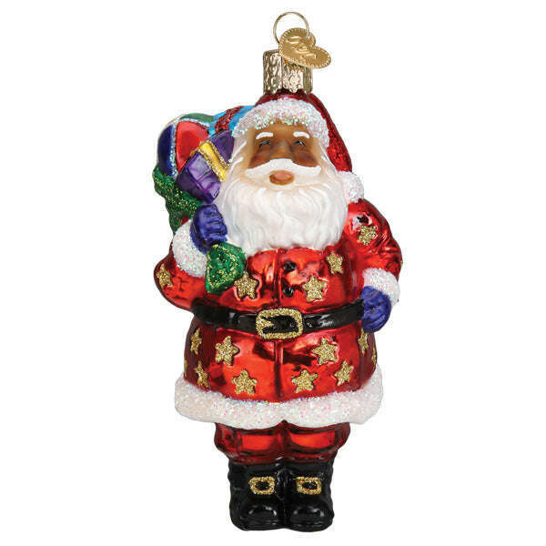 Old World Christmas Jolly African American Santa Blown Glass Ornament