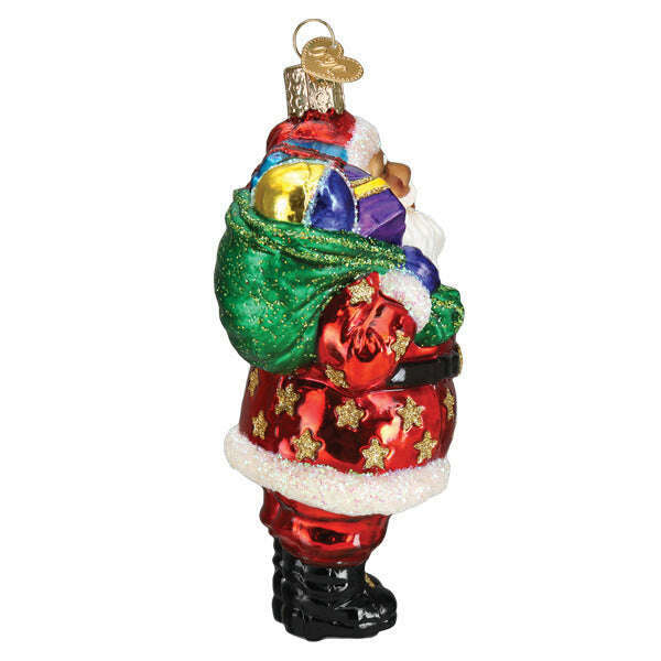 Old World Christmas Jolly African American Santa Blown Glass Ornament
