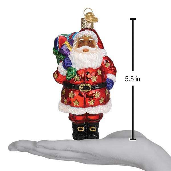 Old World Christmas Jolly African American Santa Blown Glass Ornament