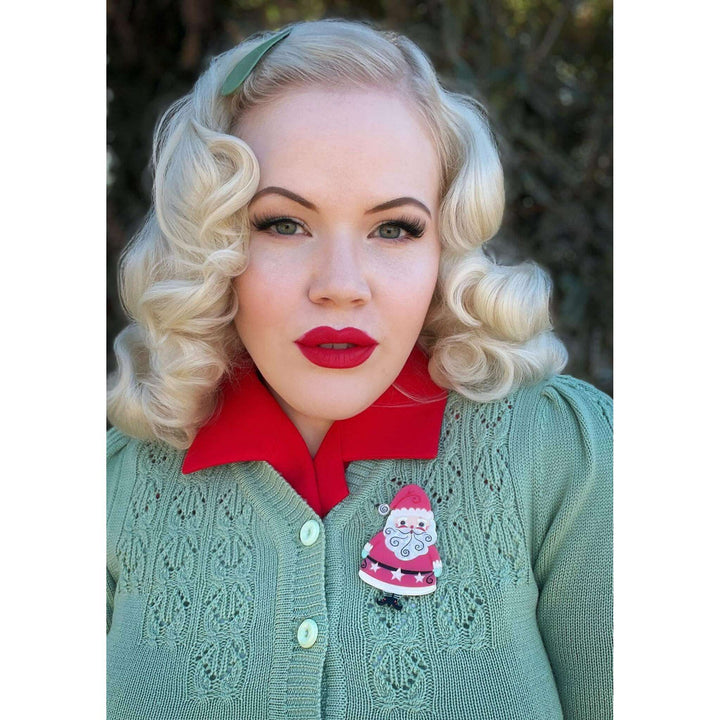 jolly old elf santa brooch lipstick and chrome johanna parker pink