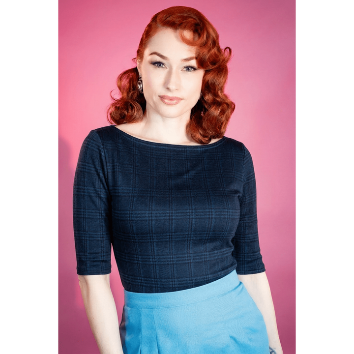 Josie Top- Black & Blue Plaid