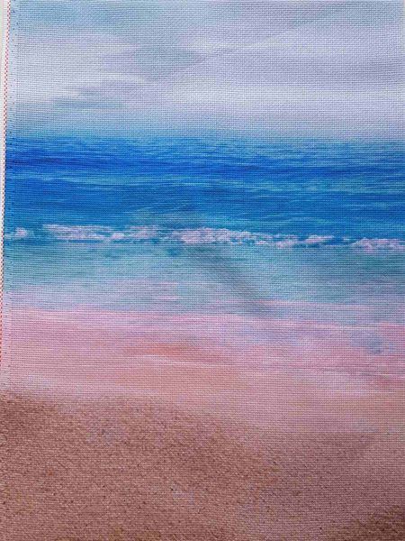 Azure Shore Designer Printed AIDA Fabric. Canvas for embroidery with an applied background  KF-1044A