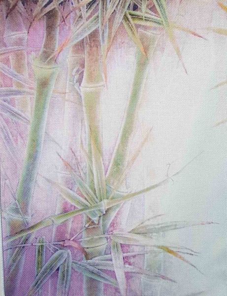 Bamboo Grove Designer Printed AIDA Fabric. Canvas for embroidery with an applied background  KF-1083A