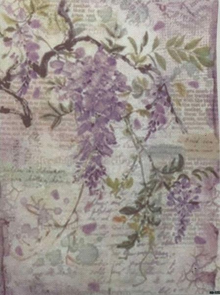 Wisteria Dreams Designer Printed AIDA Fabric. Canvas for embroidery with an applied background  KF-1352A