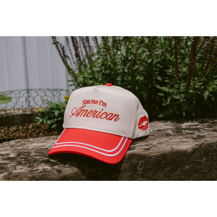 Kiss me I'm American - Red Vintage Trucker Hat