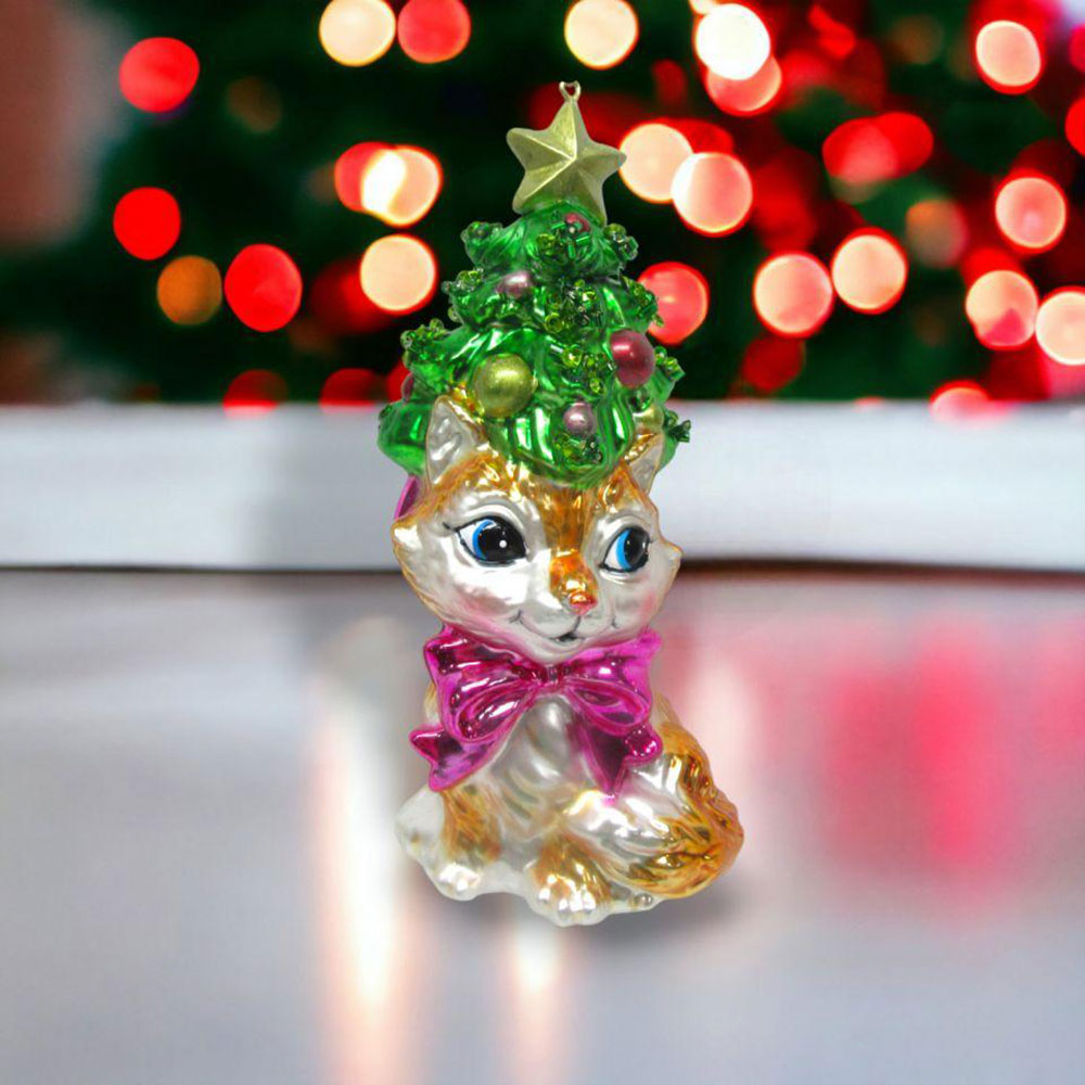 Kitten w/Tree Hat Ornament - New For 2024 by December Diamonds 