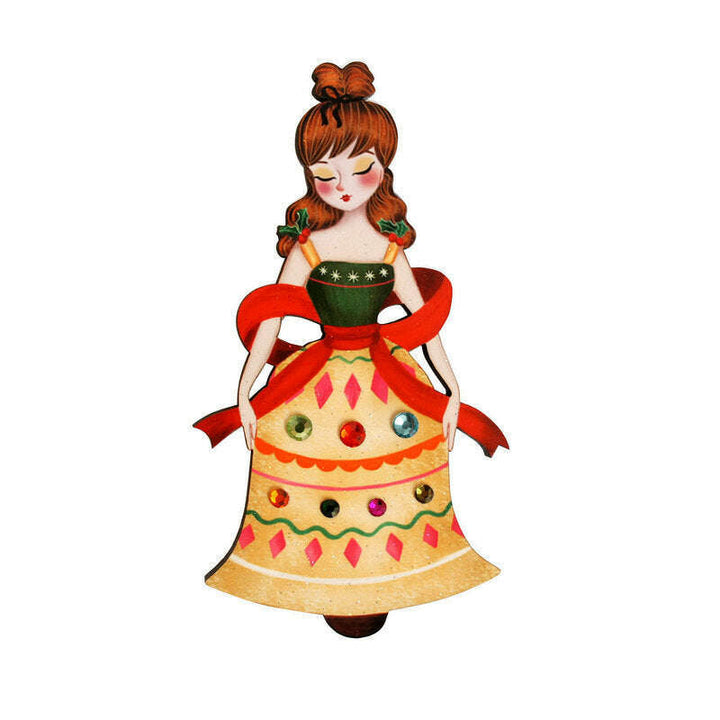 Christmas Bell Girl Brooch by Laliblue