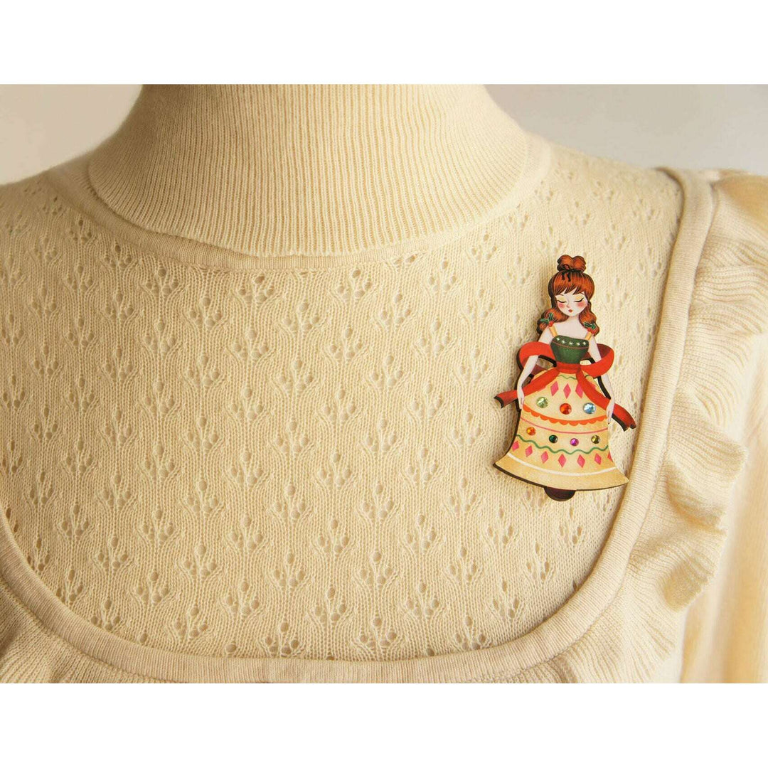 Christmas Bell Girl Brooch by Laliblue