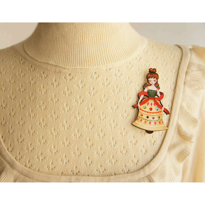 Christmas Bell Girl Brooch by Laliblue
