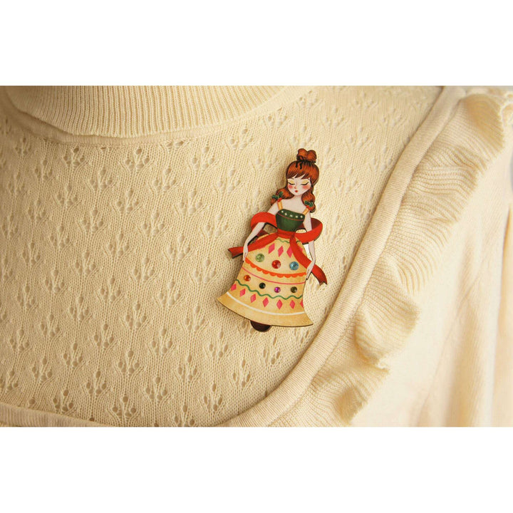 Christmas Bell Girl Brooch by Laliblue