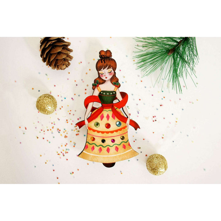 Christmas Bell Girl Brooch by Laliblue