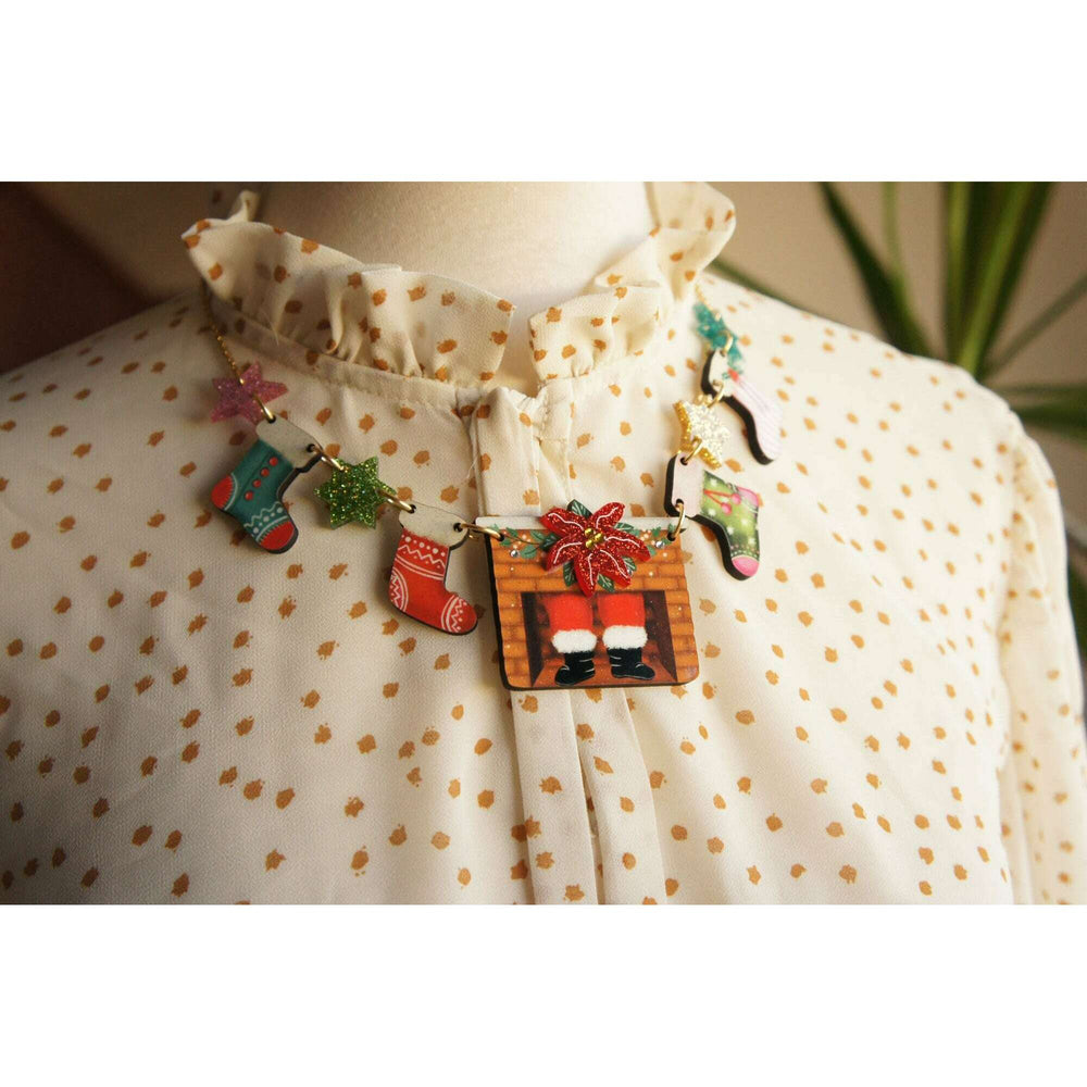 Christmas Chimney with Stockings Necklace