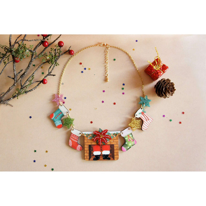 Christmas Chimney with Stockings Necklace