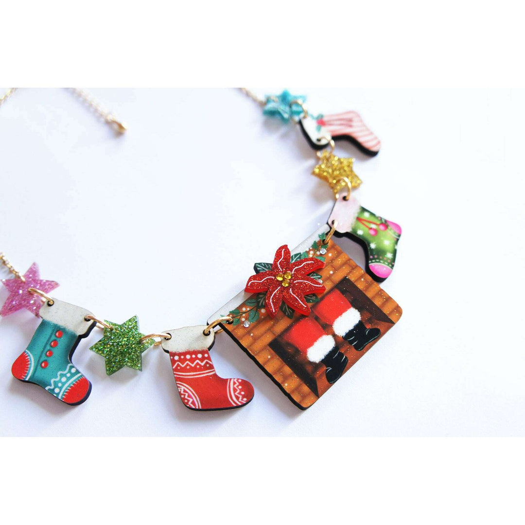 Christmas Chimney with Stockings Necklace