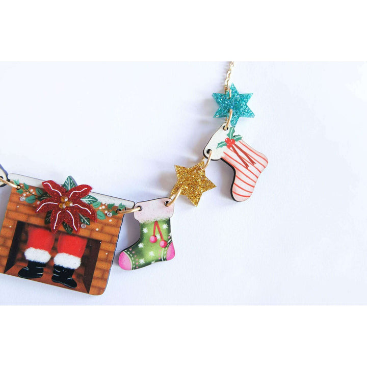 Christmas Chimney with Stockings Necklace