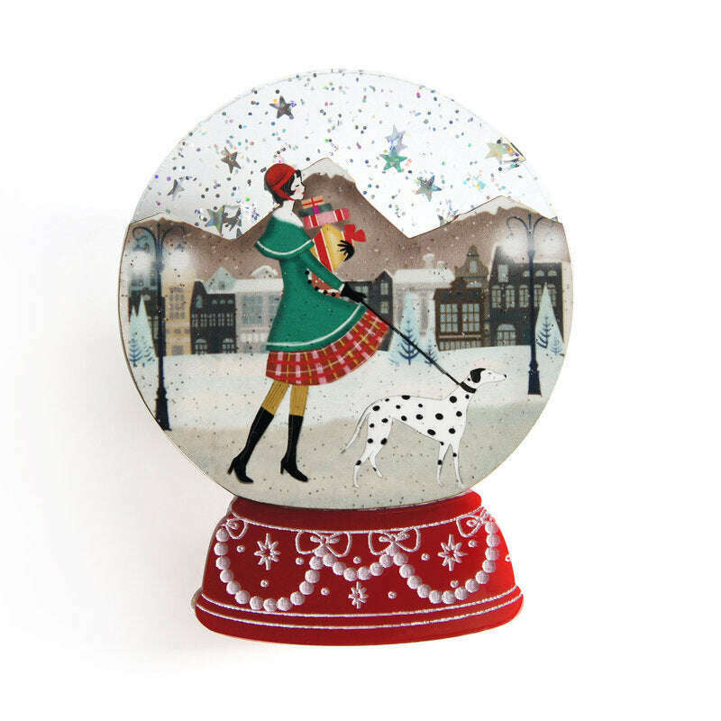Christmas Shopping Snow Globe Brooch
