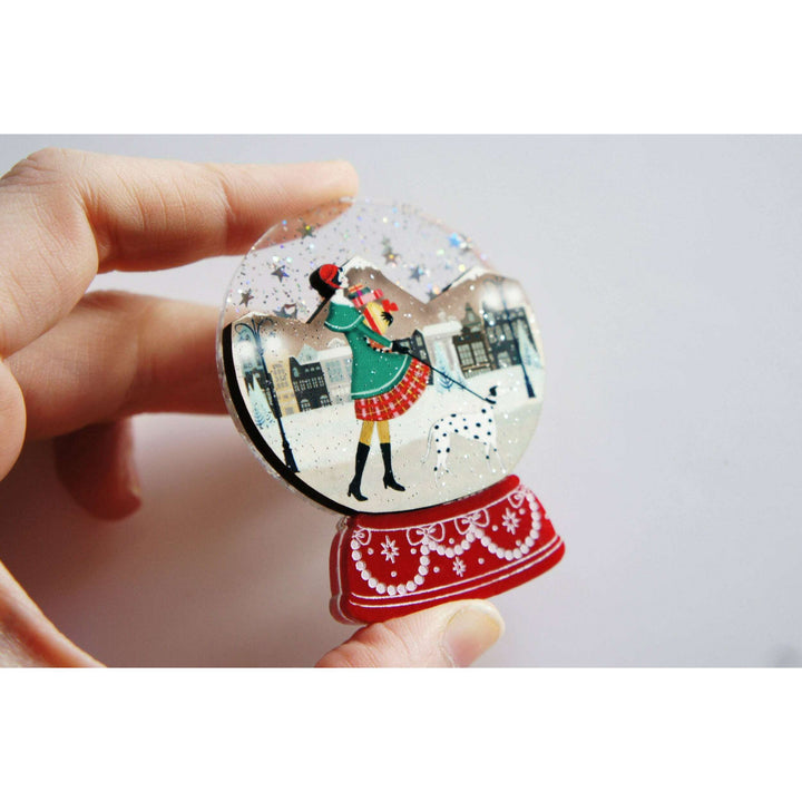 Christmas Shopping Snow Globe Brooch