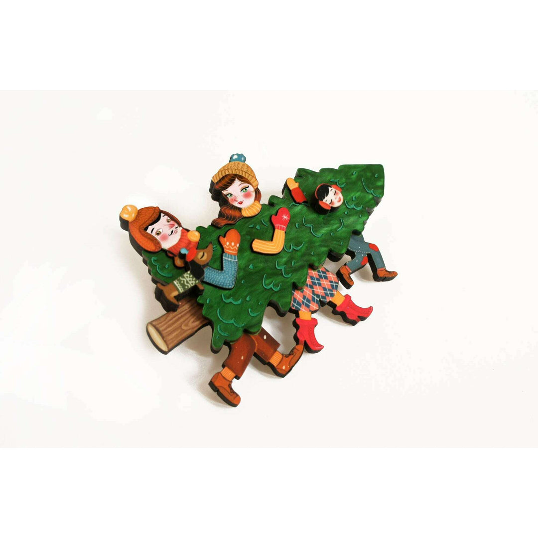 Family With Christmas Tree Brooch by Laliblue