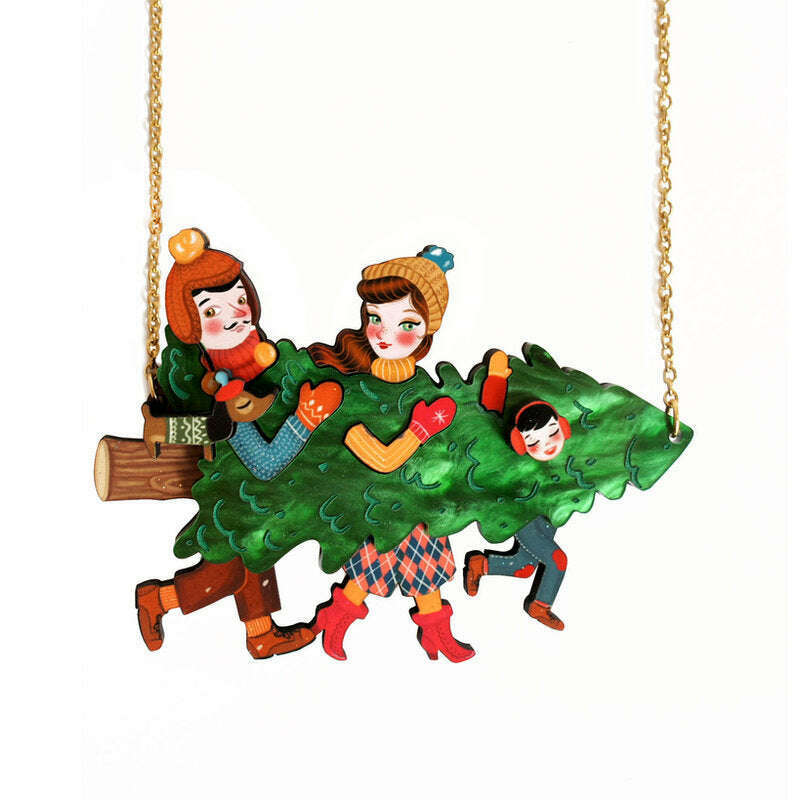 Family With Christmas Tree Necklace by Laliblue