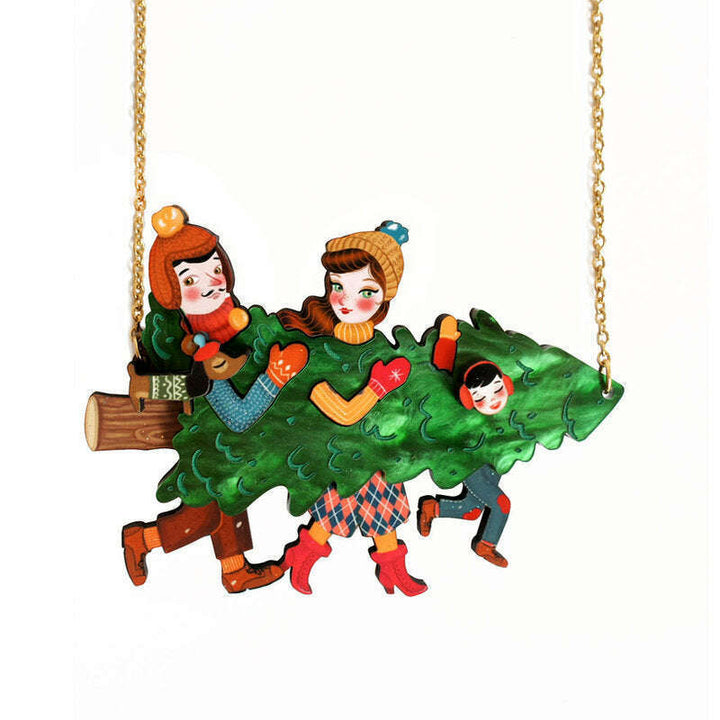 Family With Christmas Tree Necklace by Laliblue