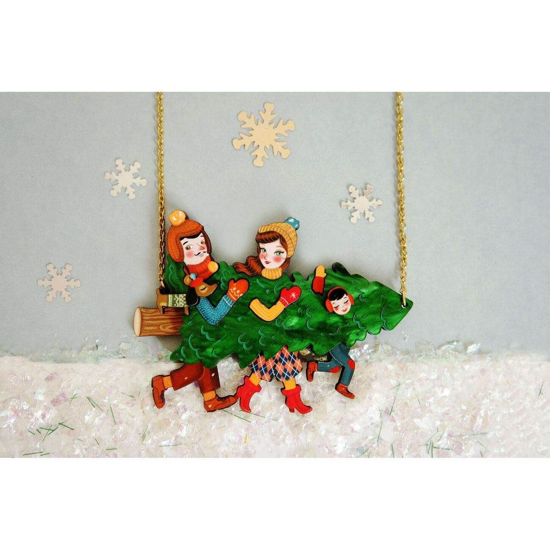 Family With Christmas Tree Necklace by Laliblue