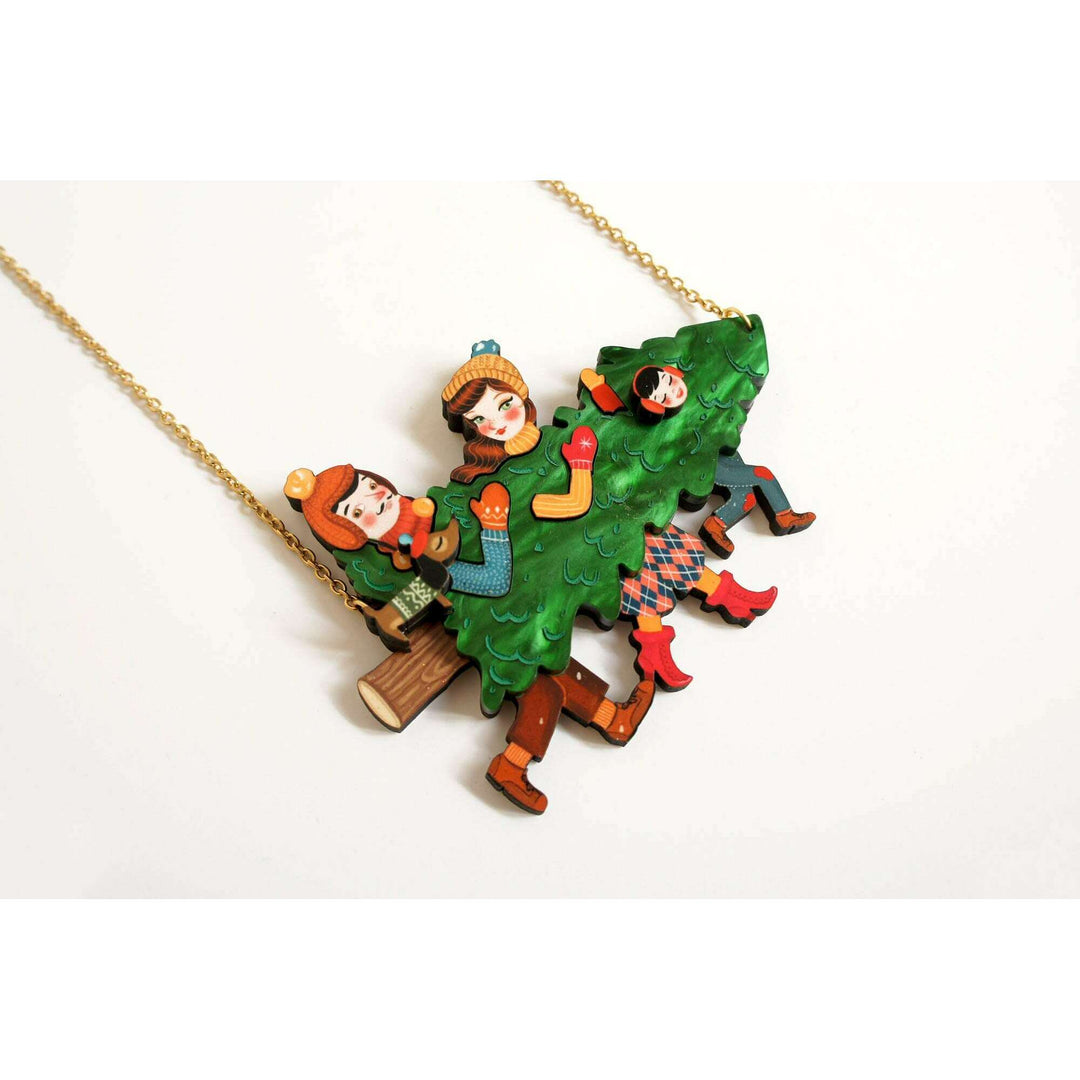 Family With Christmas Tree Necklace by Laliblue