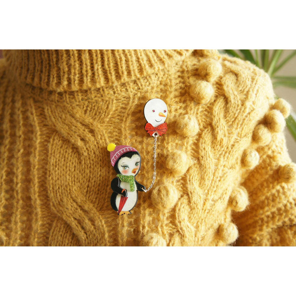 Festive Penguin with Balloon Brooch