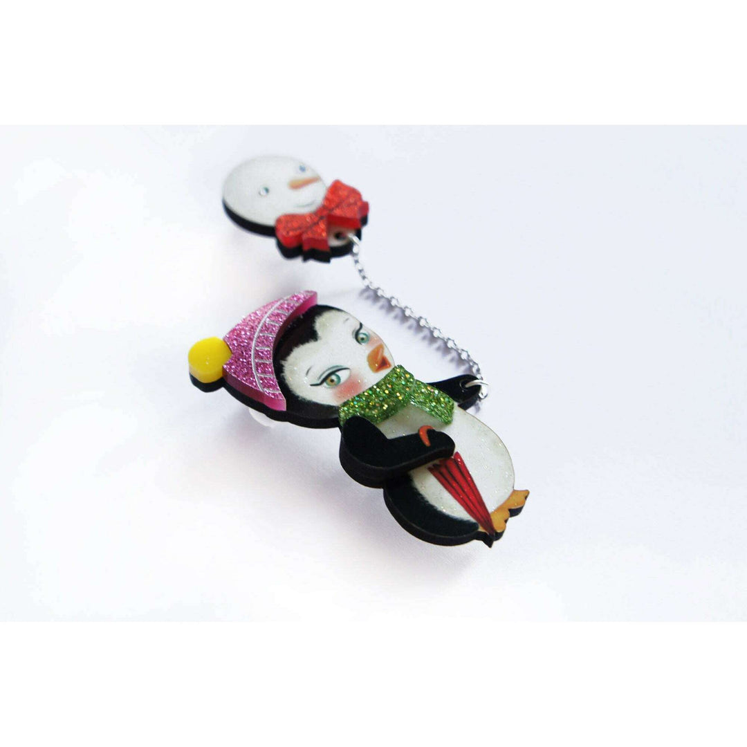 Festive Penguin with Balloon Brooch