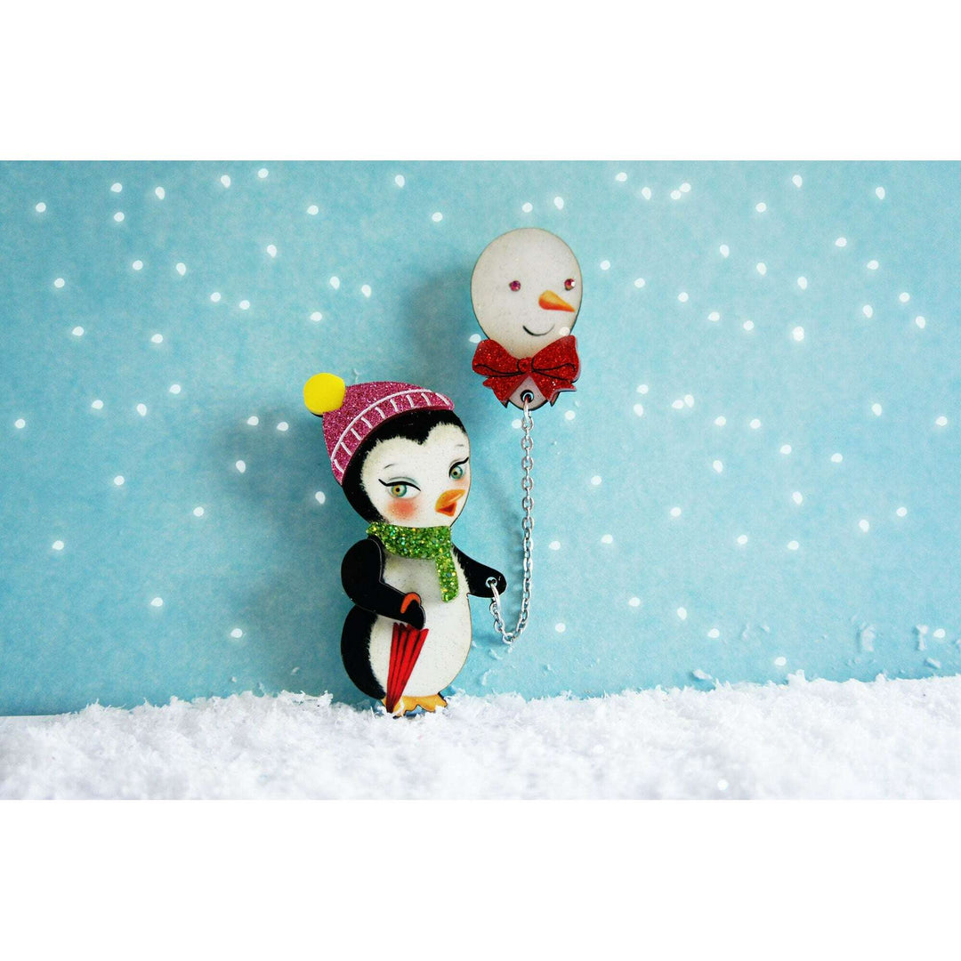 Festive Penguin with Balloon Brooch