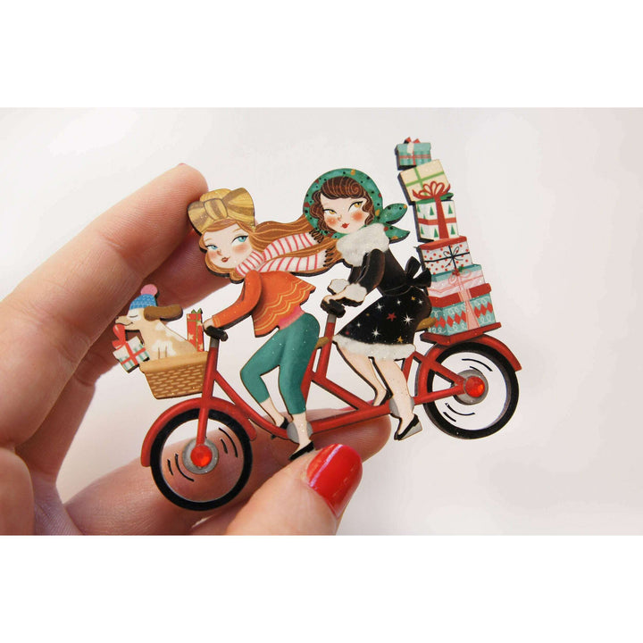 Friends on a Bicycle Brooch