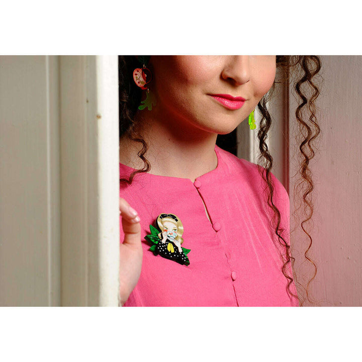 Girl Drinking Tea Brooch by Laliblue
